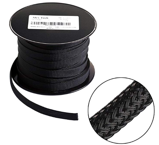 100ft - 1 inch PET Expandable Braided Sleeving - Black