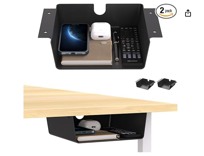 2 Pack Under Desk Drawer Organizer, Under Desk Storage Shelf